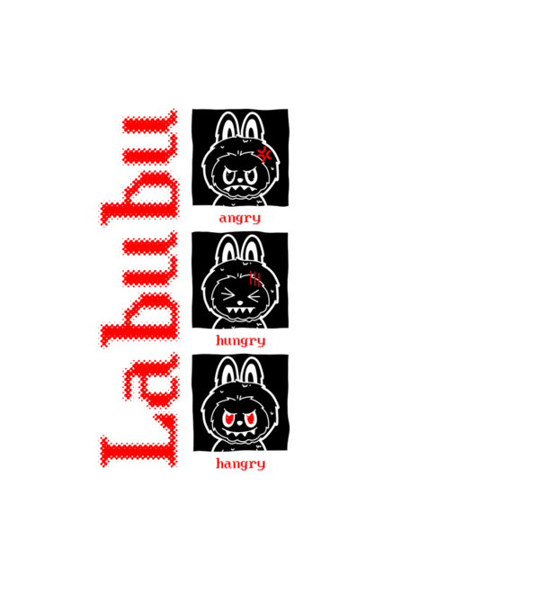 Labubu moods model negru pe tricou