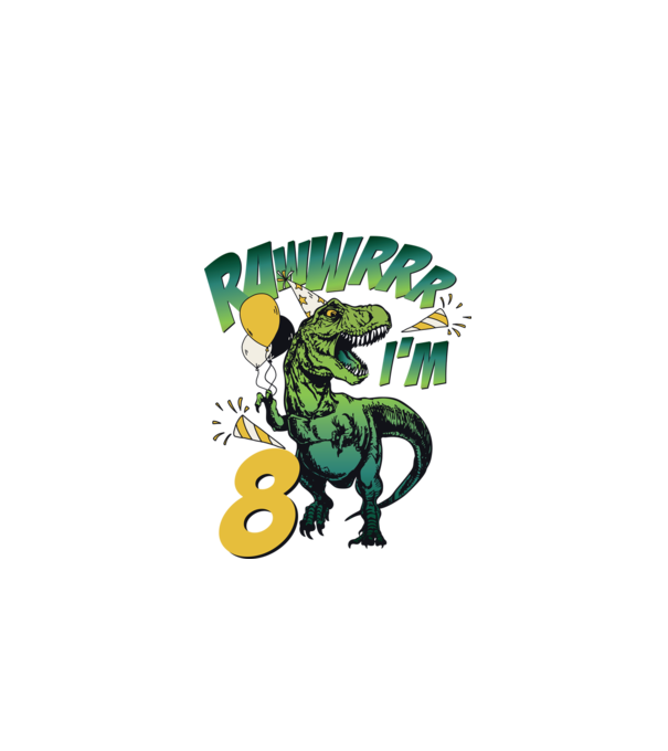 'Birthday Dinosaur rawww i''m 8' model alb pe tricou