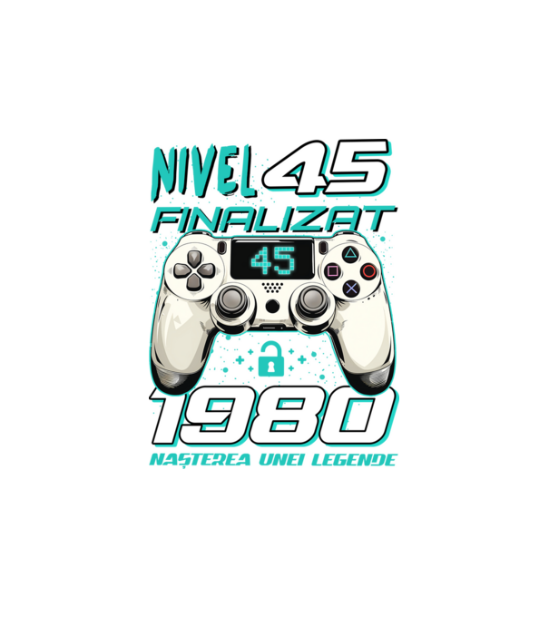 Nivel finalizat 45 1980 model alb pe tricou