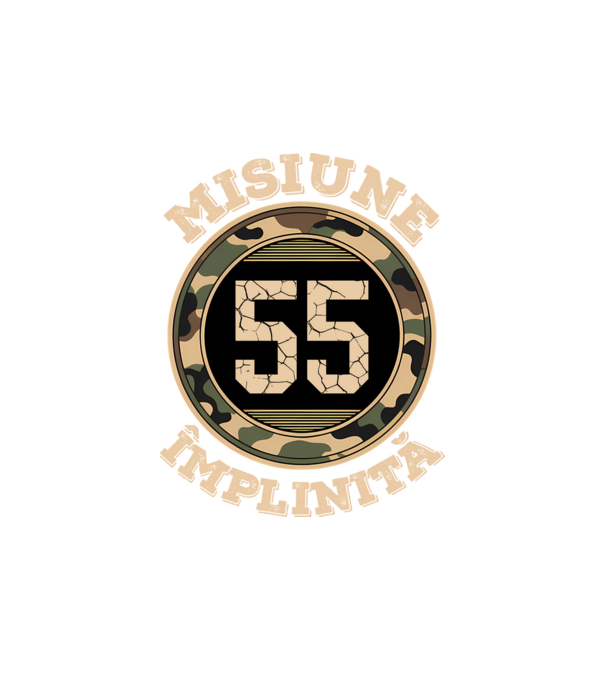 Misiune împlinită 55 model alb pe tricou