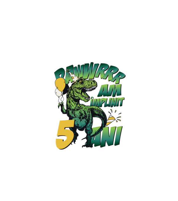 Rawr Am împlinit 5 ani model alb pe tricou