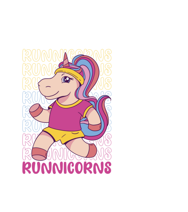 Runnicorns model alb pe tricou