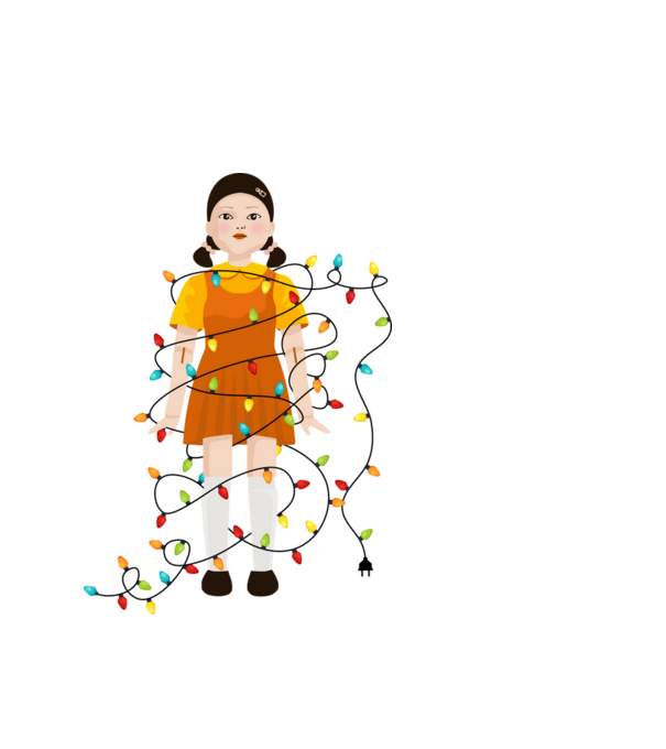doll squid game model alb pe tricou