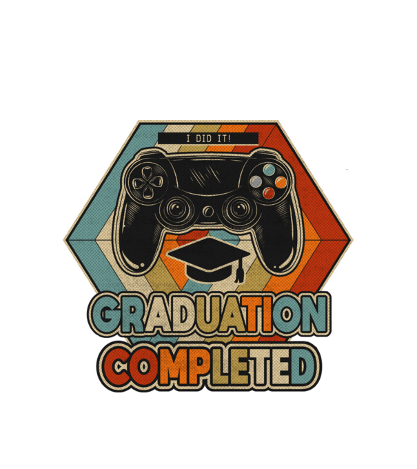 Graduatuion completed retro model alb pe tricou
