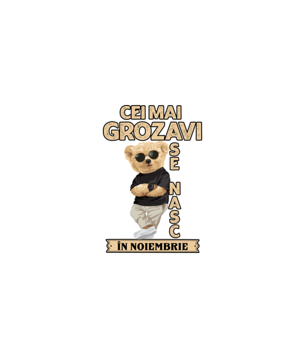 Teddy cel cool noiembrie model negru pe tricou