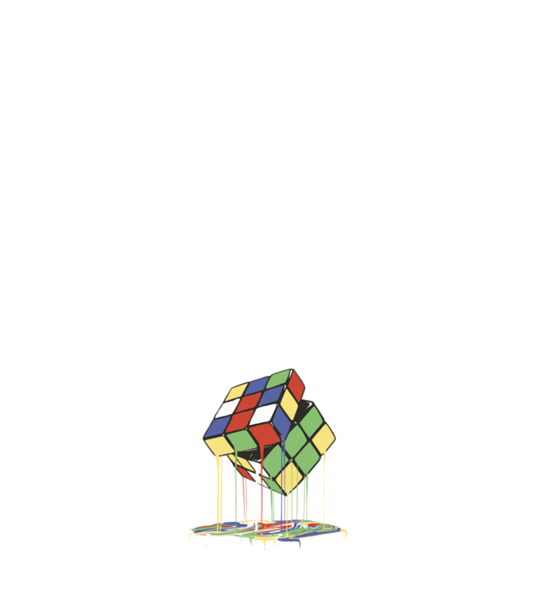 Melting Rubik cube model albastru închis pe tricou