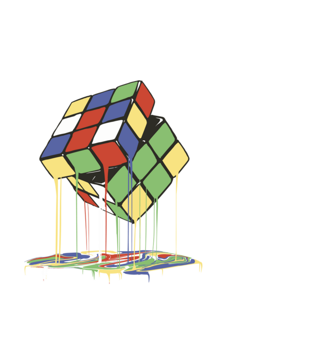 Melting Rubik cube model negru pe tricou