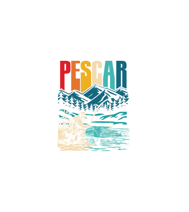 Pescar retro model negru pe tricou