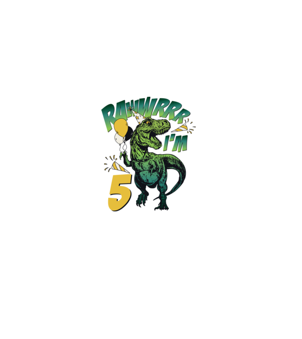 'Birthday Dinosaur rawww i''m 5' model alb pe tricou