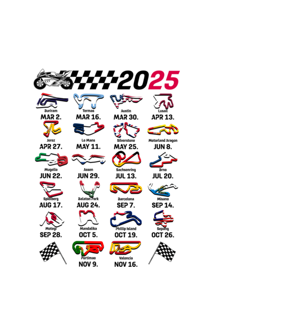 MOTOGP 25 CALENDAR alb model alb pe tricou