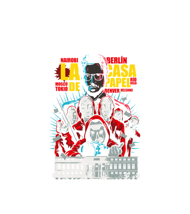 La casa de papel ilutración model alb pe tricou