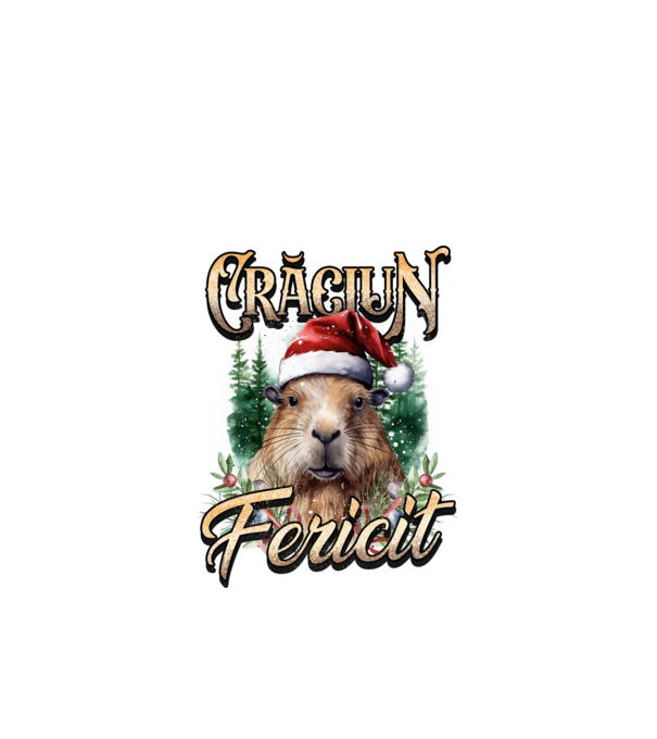 Capybara christmas model negru pe tricou