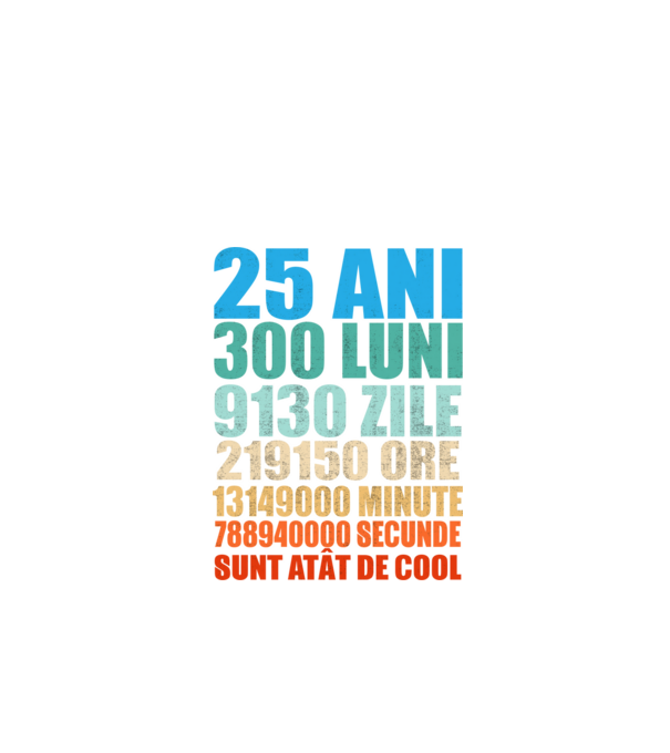 De 25 ani - luni - zile - ore - minute - secunde - sunt atât de cool model negru pe tricou