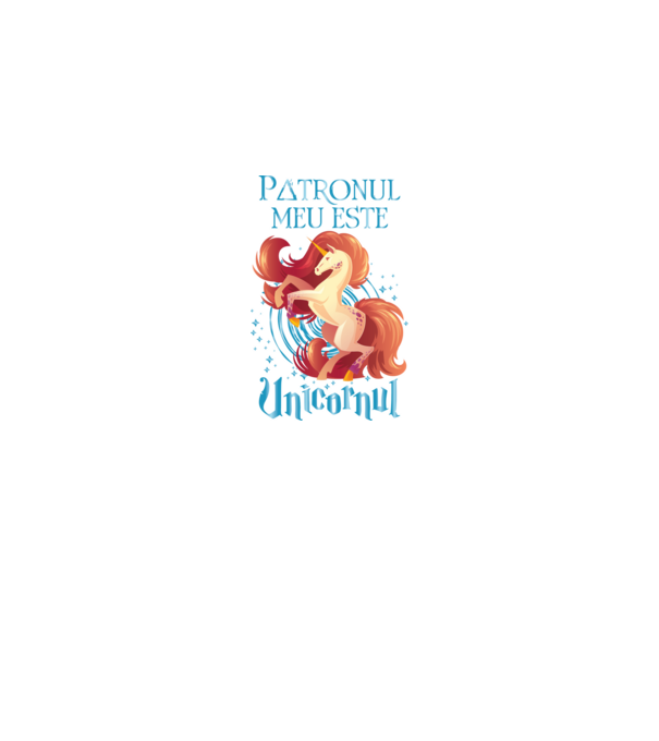 Patronul meu este UNICORNUL model negru pe tricou