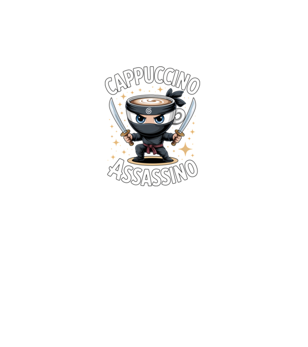 Cappuccino Assassino model negru pe tricou
