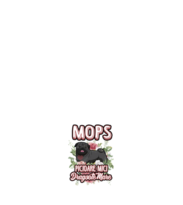Mops negru picioare mici dragoste mare model negru pe tricou