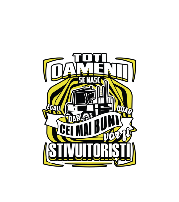 Toți oamenii stivuitoriști model alb pe tricou