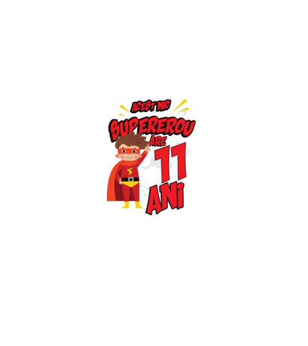 Acest mic supererou are 11 ani model negru pe tricou