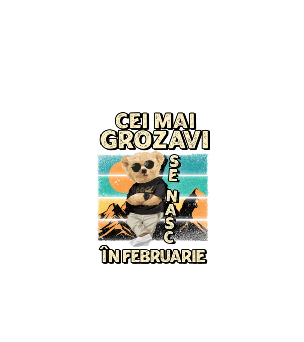 RETRO teddy FEBRUARIE model negru pe tricou
