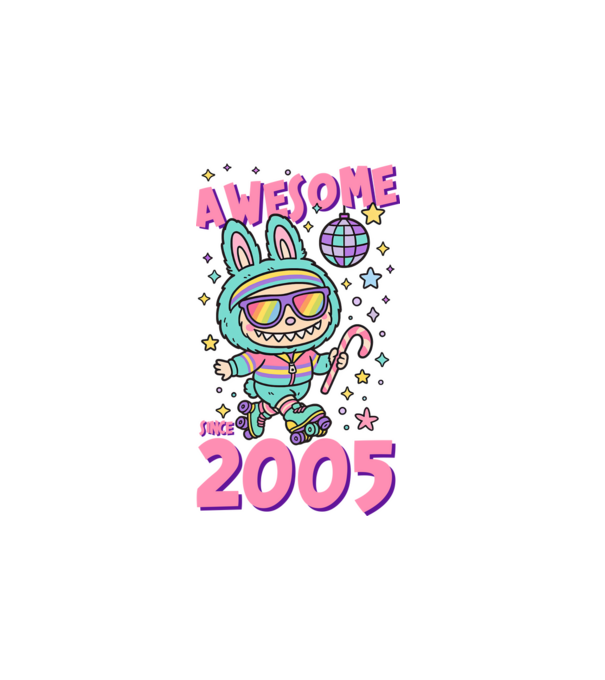 Awesome since 2005 - Labubu model alb pe tricou