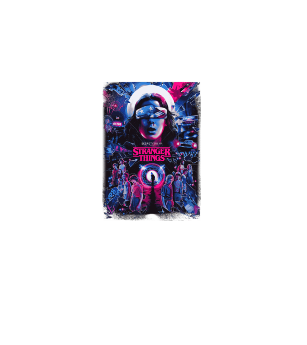 stranger things poster neon model negru pe tricou