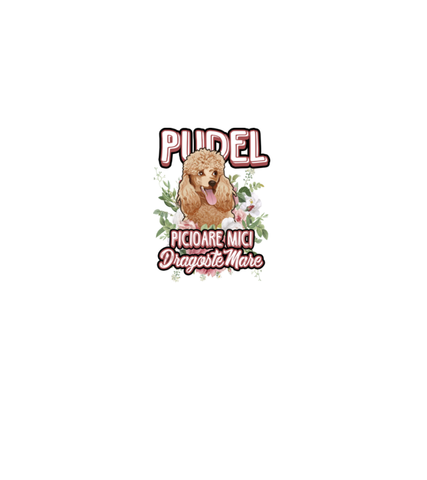 Pudel picioare mici dragoste mare model alb pe tricou