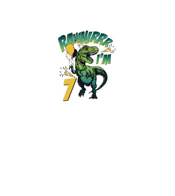 'Birthday Dinosaur rawww i''m 7' model alb pe tricou