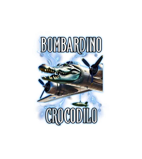 Bombardino Crocodilo model negru pe tricou