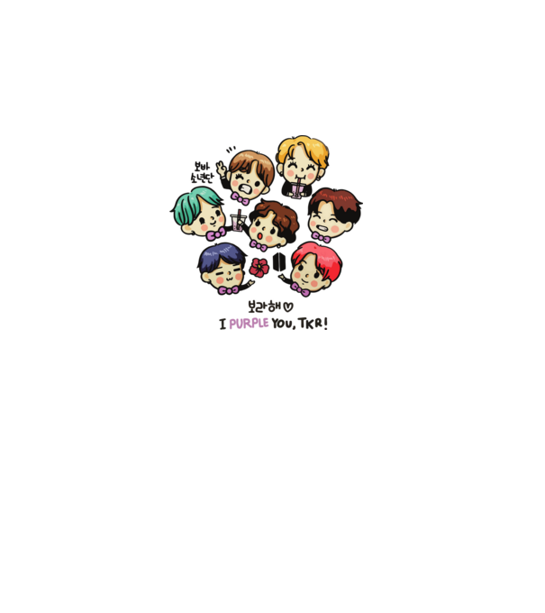 BTS chibi model alb pe tricou