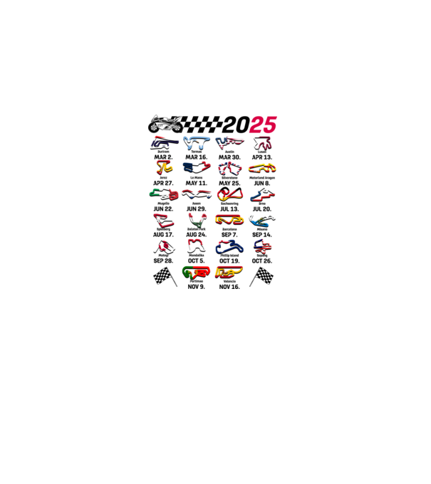 MOTOGP 25 CALENDAR alb model alb pe tricou