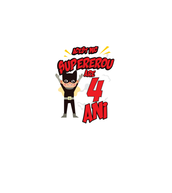Acest mic supererou are 4 ani model negru pe tricou