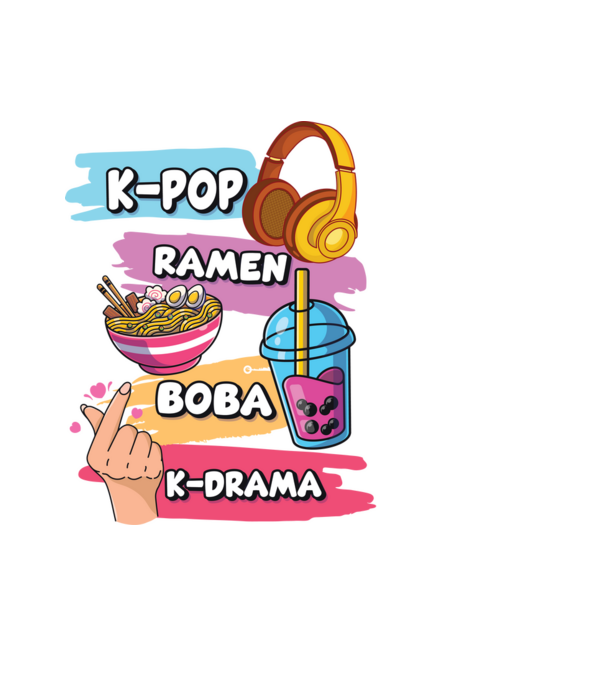 K-POP RAMEN BOBA K-DRAMA model negru pe tricou