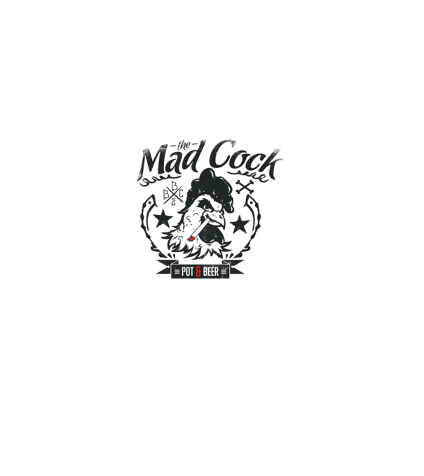 The Mad Cock model alb pe tricou