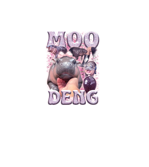 MOO DENG baby hippo model negru pe tricou
