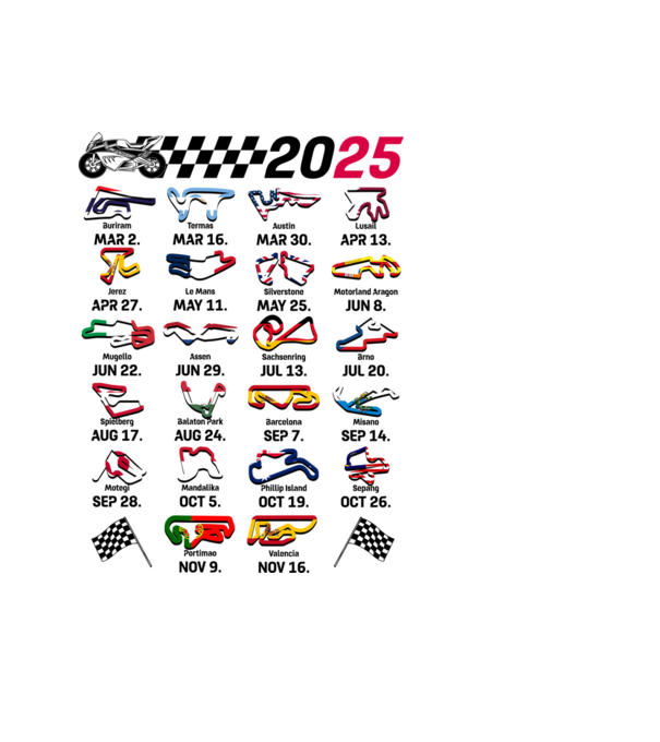 MOTOGP 25 CALENDAR alb model albastru deschis pe tricou