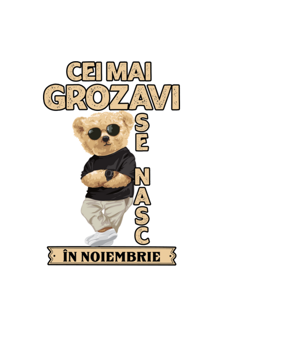 Teddy cel cool noiembrie model negru pe tricou
