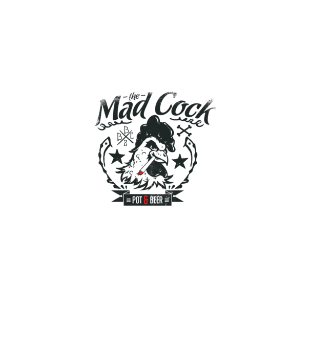 The Mad Cock model alb pe tricou