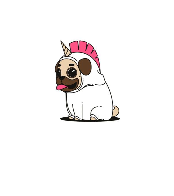 Pug Unicorn model alb pe tricou