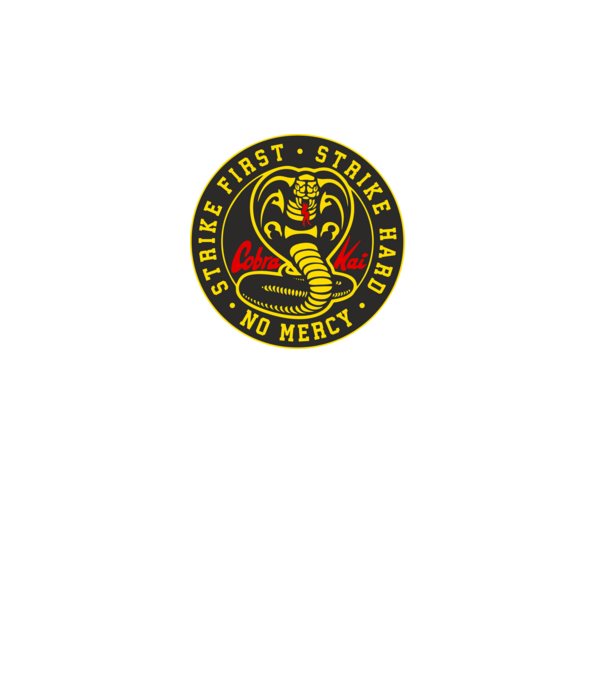 Strike first strike hard cobra kai model turcoaz pe tricou