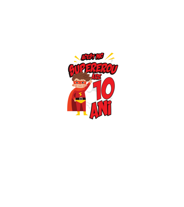 Acest mic supererou are 10 ani model albastru jeanși pe tricou