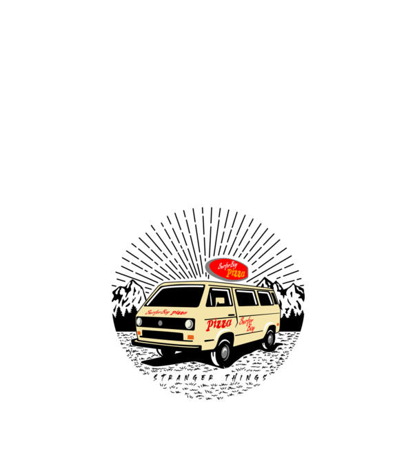surfer boy pizza bus stranger things model portocaliu pe tricou