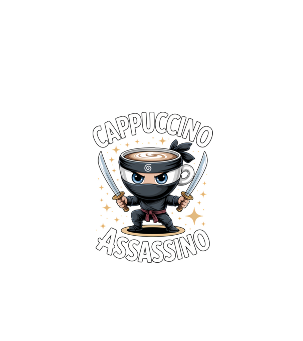 Cappuccino Assassino model negru pe tricou