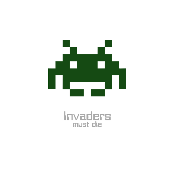 Invaders Must Die model alb pe tricou