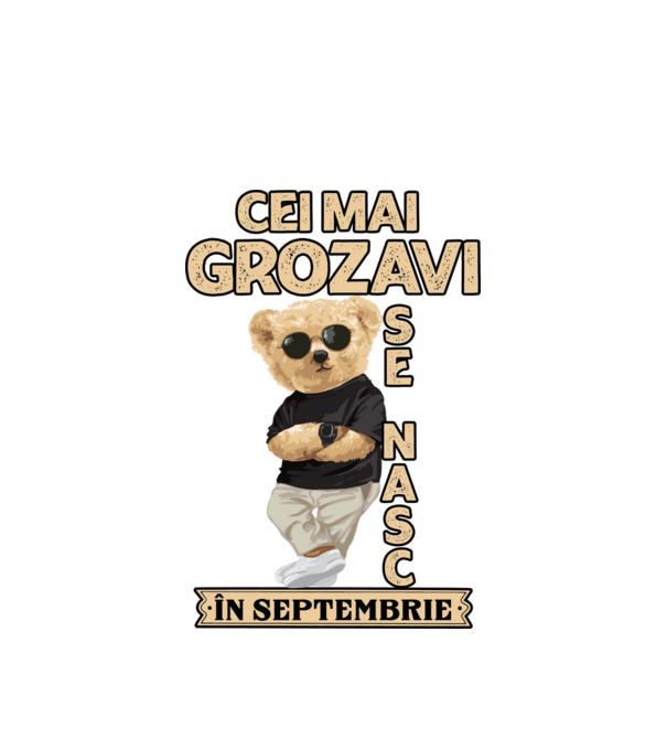 Teddy cel cool Septembrie model alb pe tricou