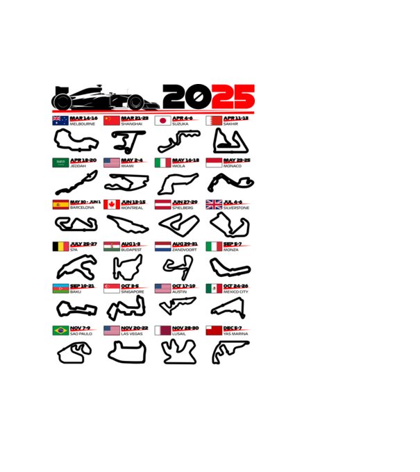 F1 calendar 2025 model albastru deschis pe tricou