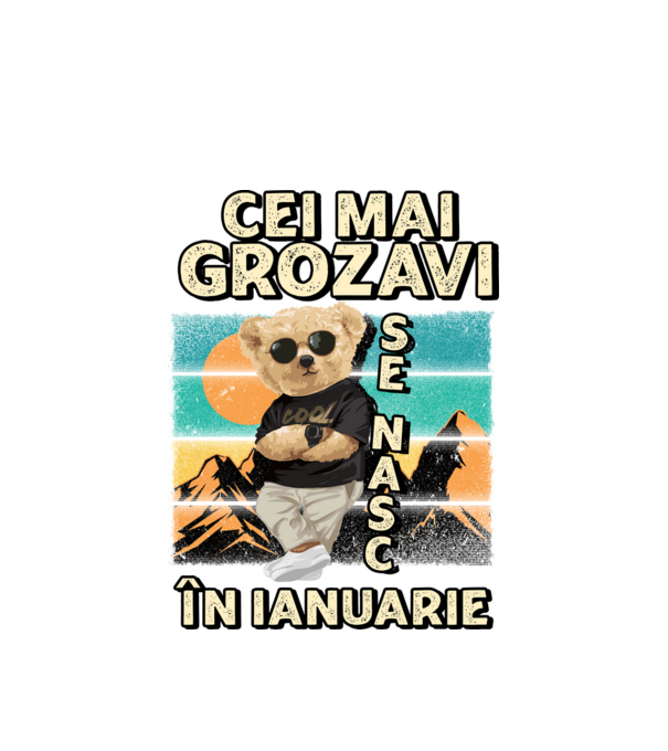RETRO teddy IANUARIE model alb pe tricou