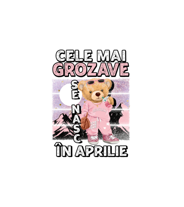 RETRO teddy fetişcană APRILIE model alb pe tricou
