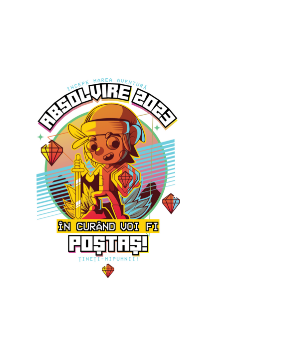 absolvire 2023 poștaș model alb pe tricou