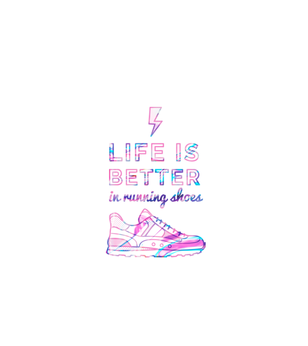 Life is better running shoes HOLO model negru pe tricou