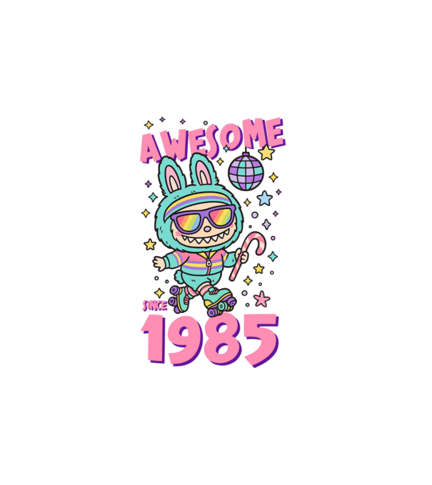 Awesome since 1985 - Labubu model alb pe tricou